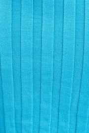 Blue Knit Top Long Sleeve Crop Collared