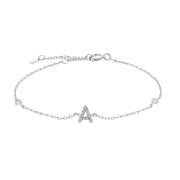 Mini Crystal Initial Bracelet - Silver