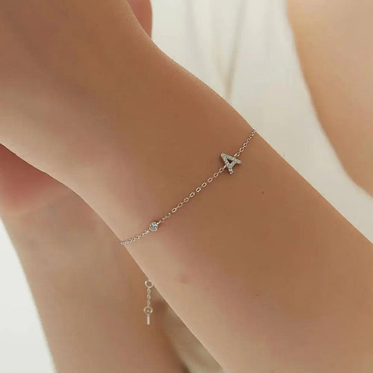 Mini Crystal Initial Bracelet - Silver