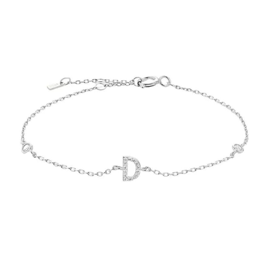 Mini Crystal Initial Bracelet - Silver