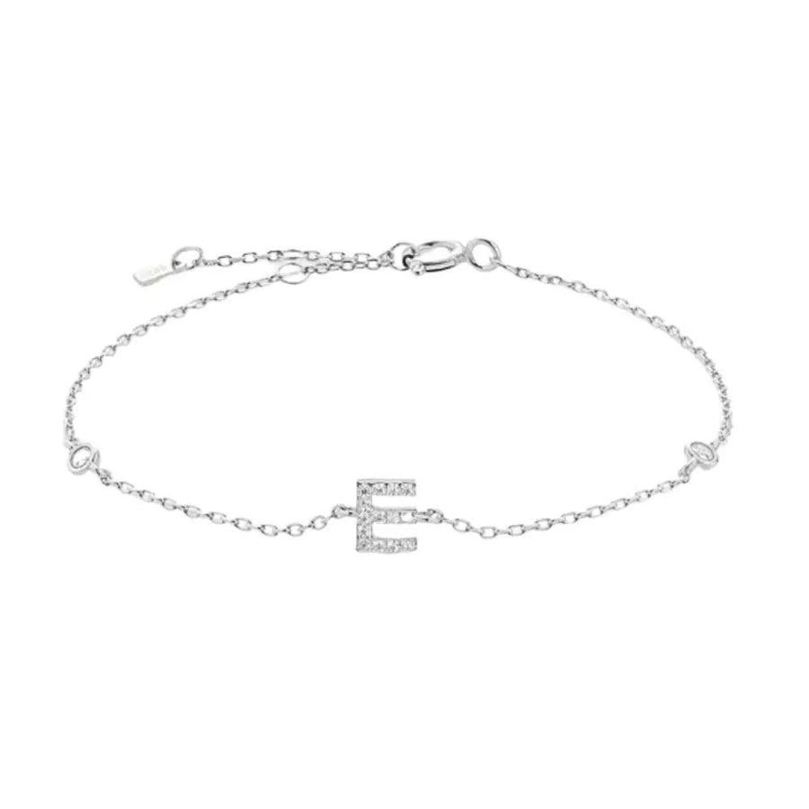 Mini Crystal Initial Bracelet - Silver