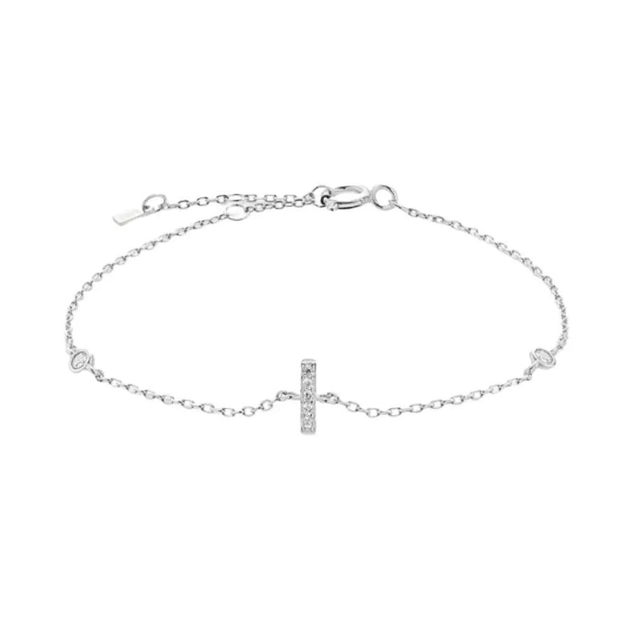 Mini Crystal Initial Bracelet - Silver