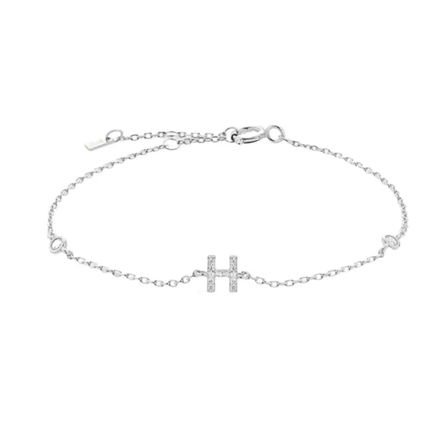 Mini Crystal Initial Bracelet - Silver