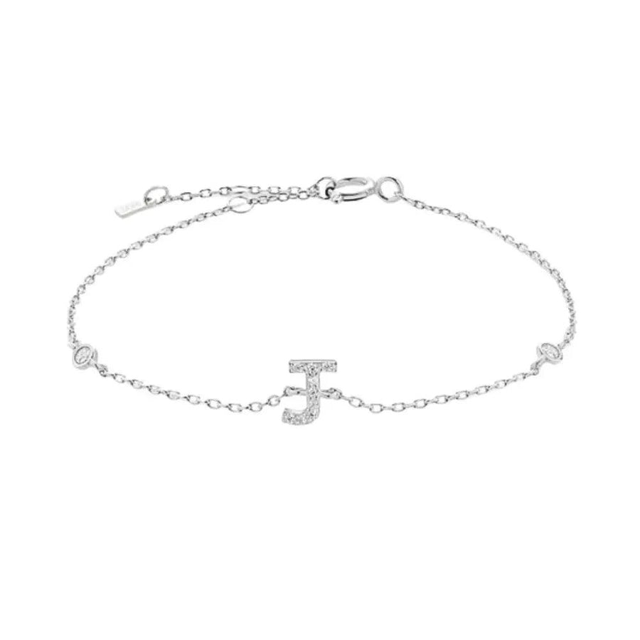 Mini Crystal Initial Bracelet - Silver
