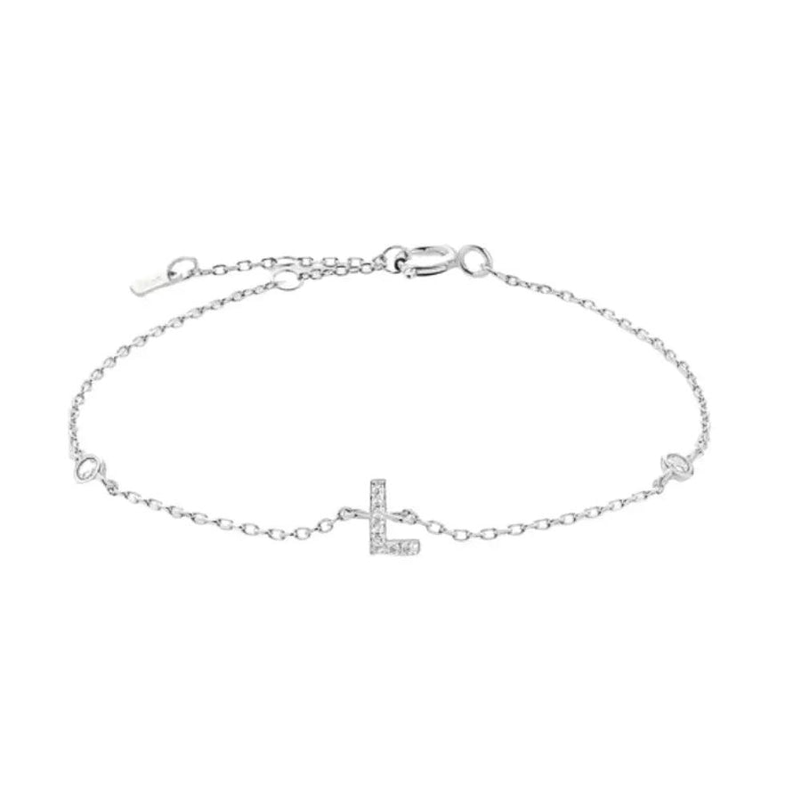 Mini Crystal Initial Bracelet - Silver