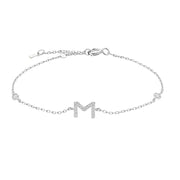 Mini Crystal Initial Bracelet - Silver