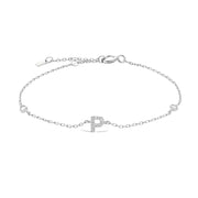Mini Crystal Initial Bracelet - Silver