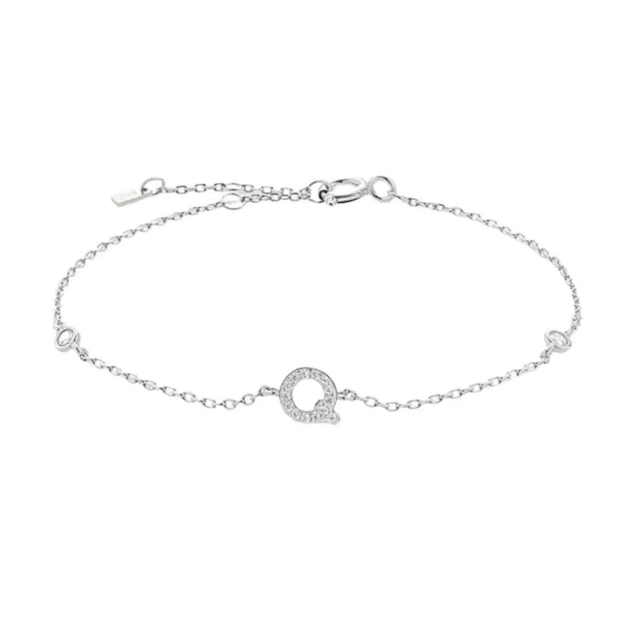 Mini Crystal Initial Bracelet - Silver