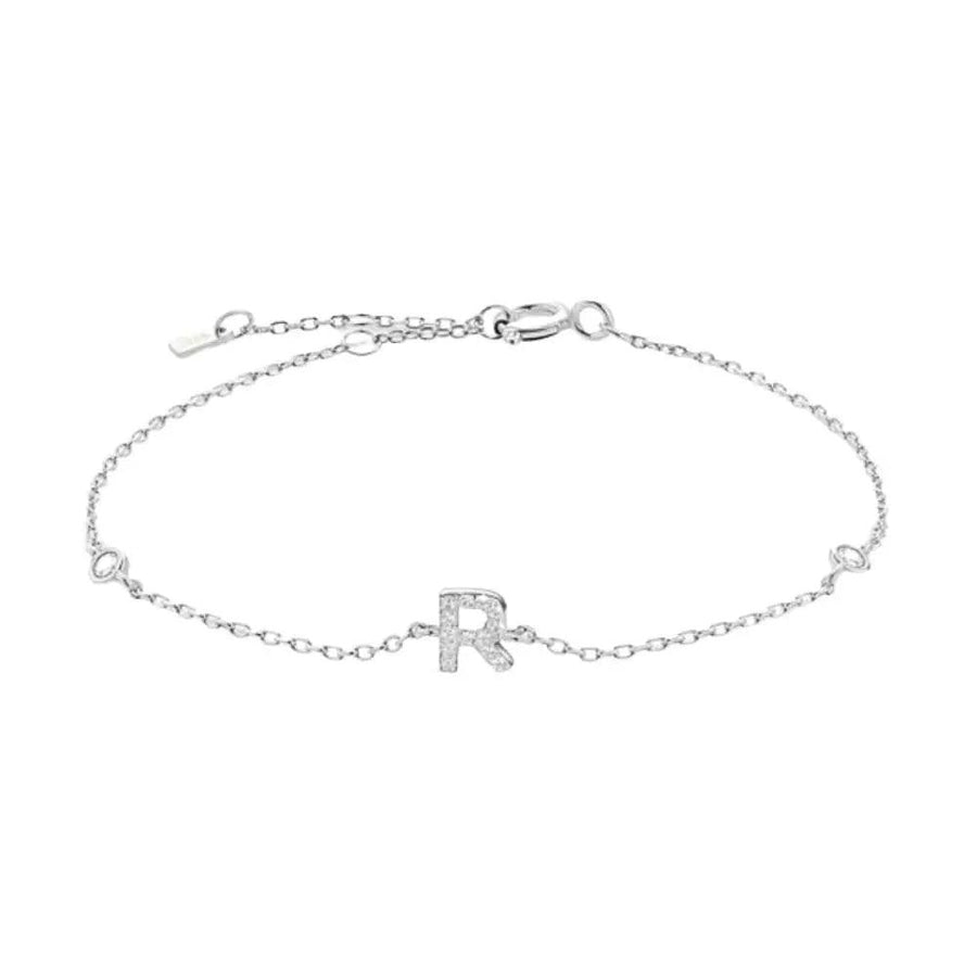 Mini Crystal Initial Bracelet - Silver