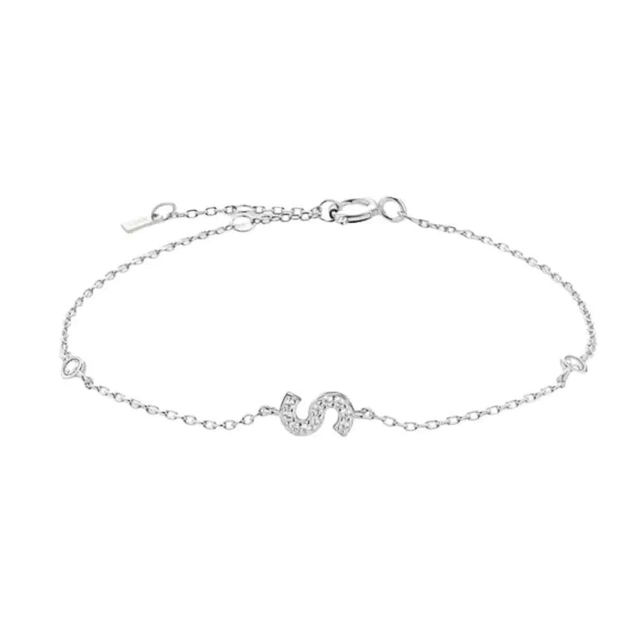 Mini Crystal Initial Bracelet - Silver