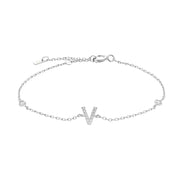 Mini Crystal Initial Bracelet - Silver