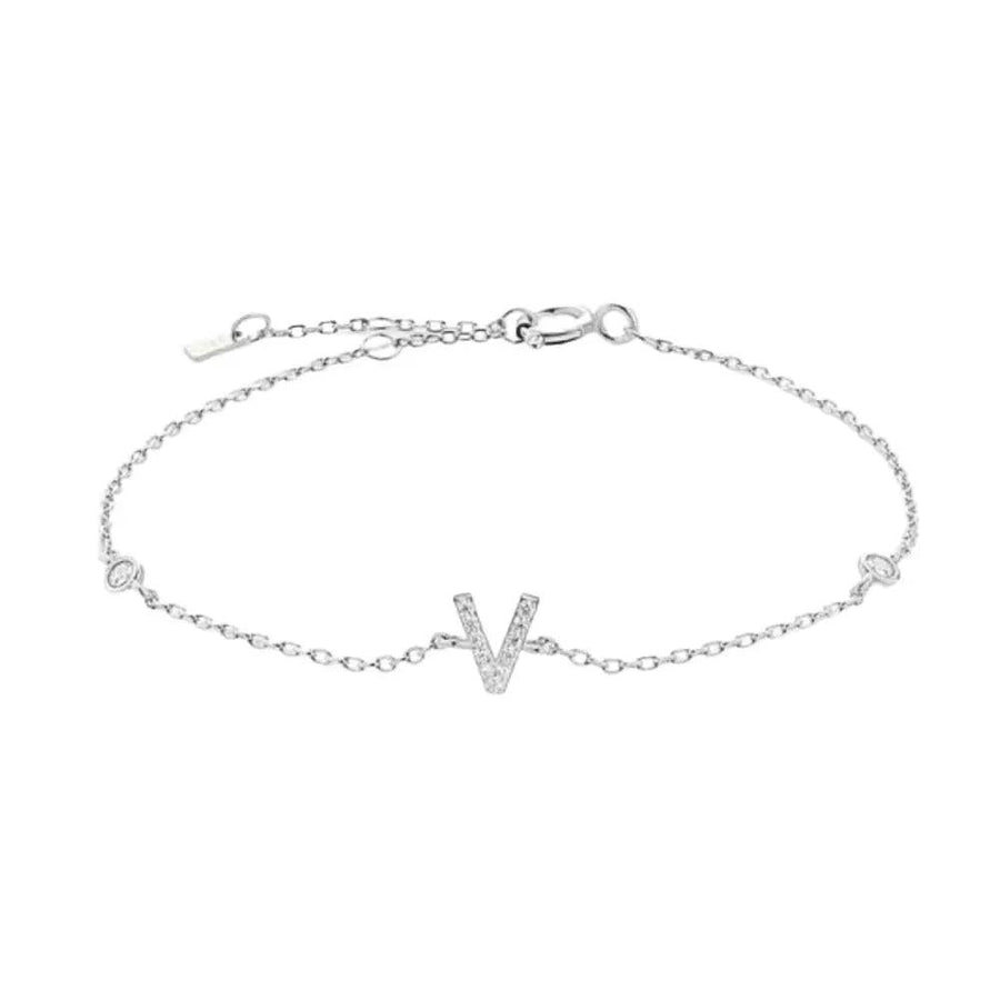 Mini Crystal Initial Bracelet - Silver