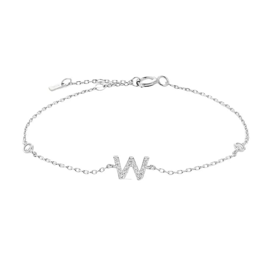 Mini Crystal Initial Bracelet - Silver
