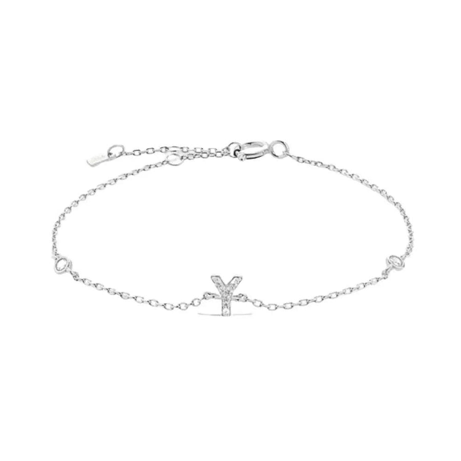 Mini Crystal Initial Bracelet - Silver