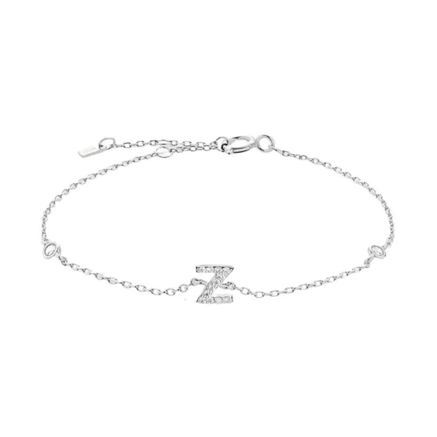 Mini Crystal Initial Bracelet - Silver