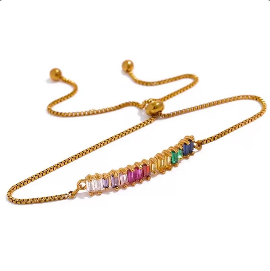 Rainbow Baguette Adjustable Bracelet