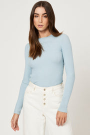 Blue Rib Knit Turtle Neck Top