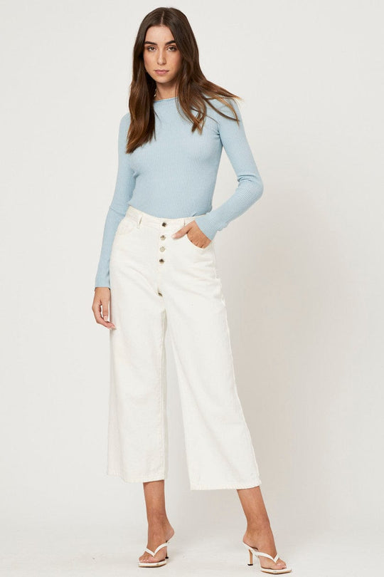 Blue Rib Knit Turtle Neck Top