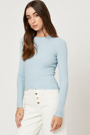 Blue Rib Knit Turtle Neck Top