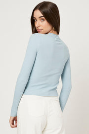 Blue Rib Knit Turtle Neck Top