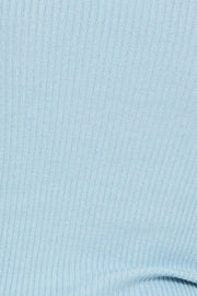 Blue Rib Knit Turtle Neck Top