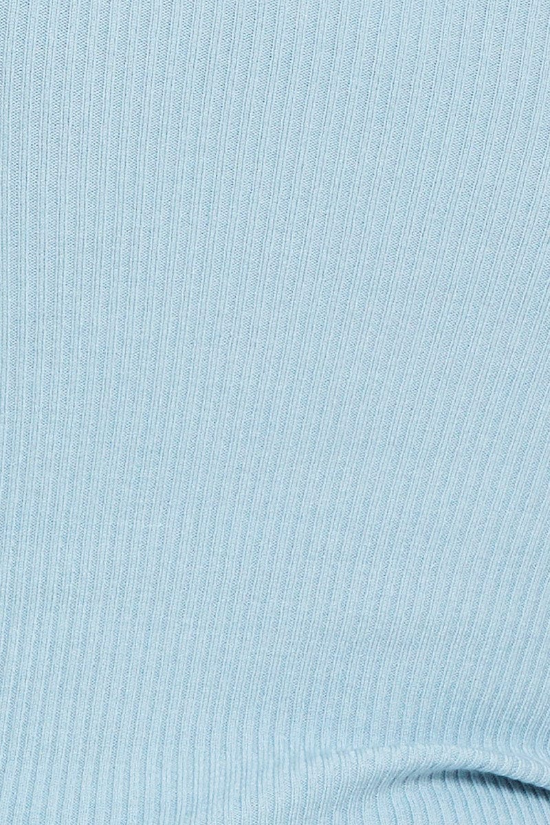 Blue Rib Knit Turtle Neck Top