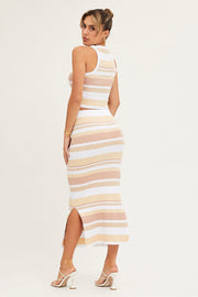 Stripe Knit Top Sleeveless Crop Round Neck