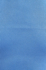 Blue Knit Top Crop Sleeveless Round Neck