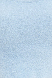 Blue Knit Top Long Sleeve Square Neck