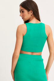 Green Knit Top Sleeveless Crop