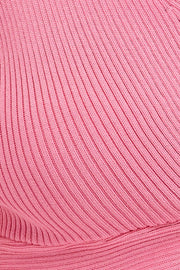 Pink Knit Top Crop Sleeveless V-Neck