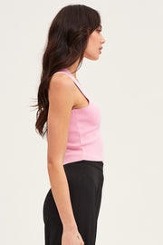 Pink Knit Top Sleeveless Crop Square Neck