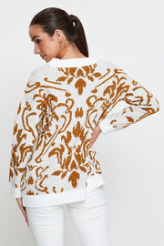 Print Knit Top Long Sleeve V-Neck