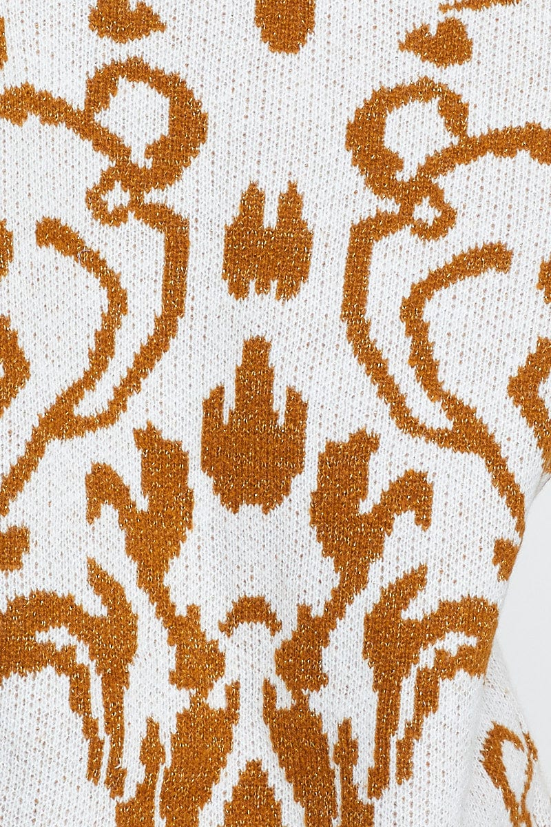 Print Knit Top Long Sleeve V-Neck