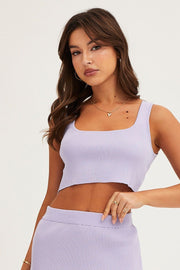 Purple Knit Top Sleeveless Crop Square Neck