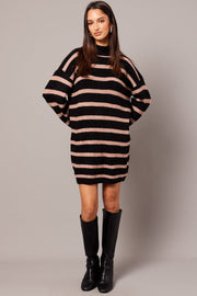 Beige Stripe Knit Jumper Dress Mini