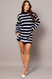Blue Stripe Knit Jumper Dress Mini