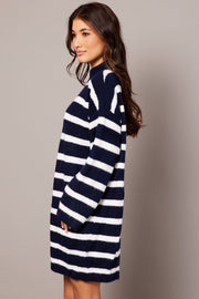 Blue Stripe Knit Jumper Dress Mini