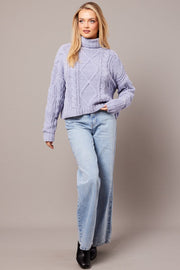 Blue Cable Knit Jumper High Neck