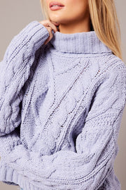 Blue Cable Knit Jumper High Neck