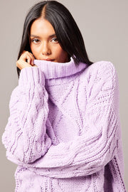 Purple Cable Knit Jumper High Neck