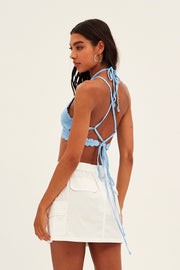 Blue Butterfly Knit Top Backless