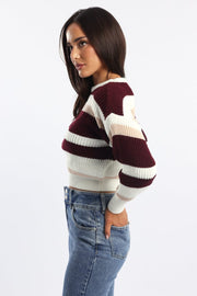 Red Stripe Knit Top Long Sleeve Color Block