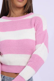 Pink Stripe Knit Top Long Sleeve Color Block