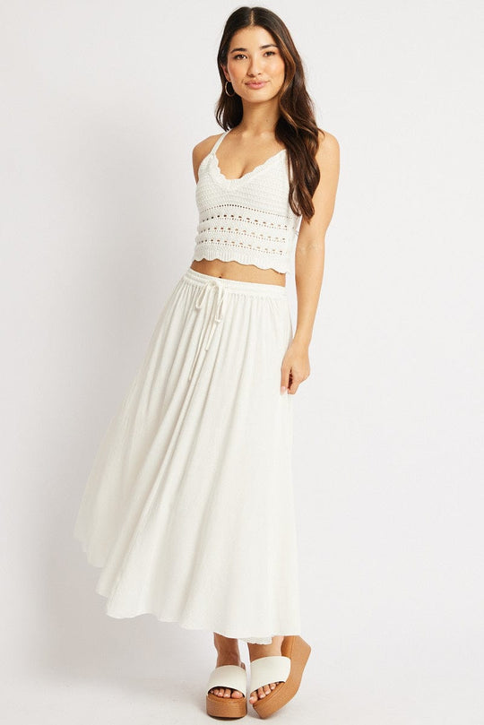 White Crochet Top Sleeveless V Neck Crop Knitted