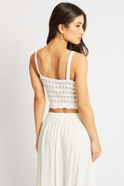 White Crochet Top Sleeveless V Neck Crop Knitted