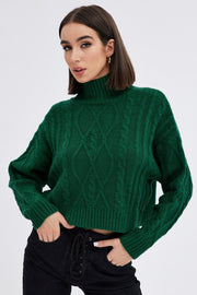 Green Cable Knit Jumper High neck