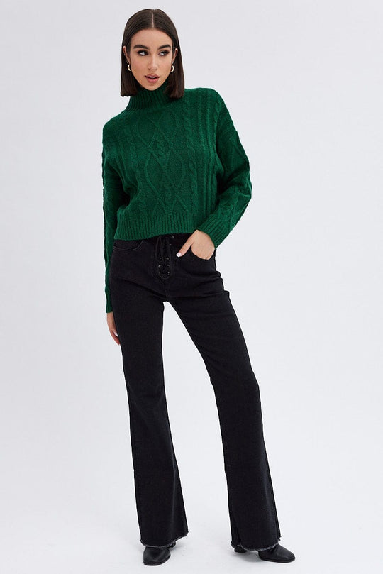 Green Cable Knit Jumper High neck
