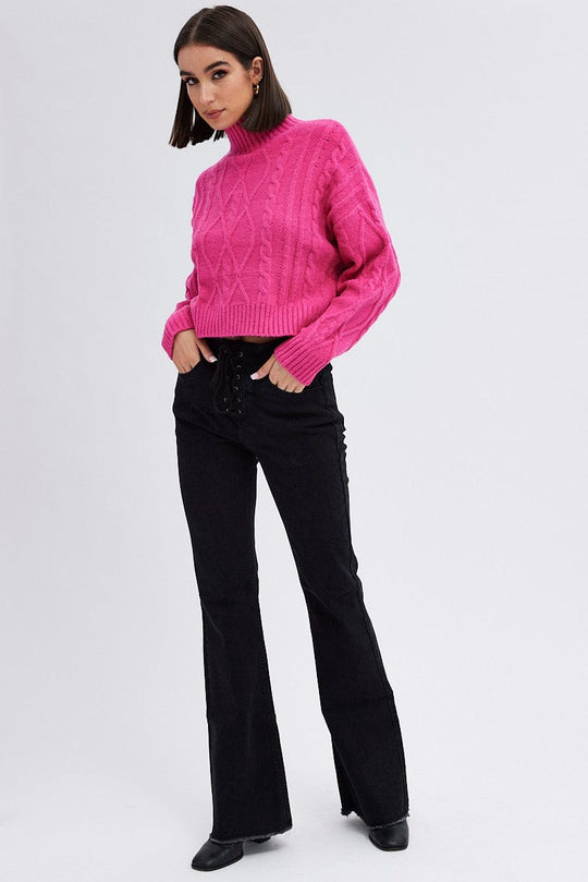 Pink Cable Knit Jumper High neck