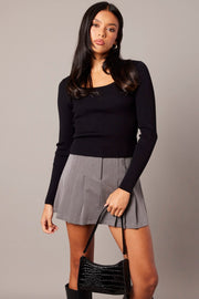 Black Knit Top Long Sleeve Scoop Neck